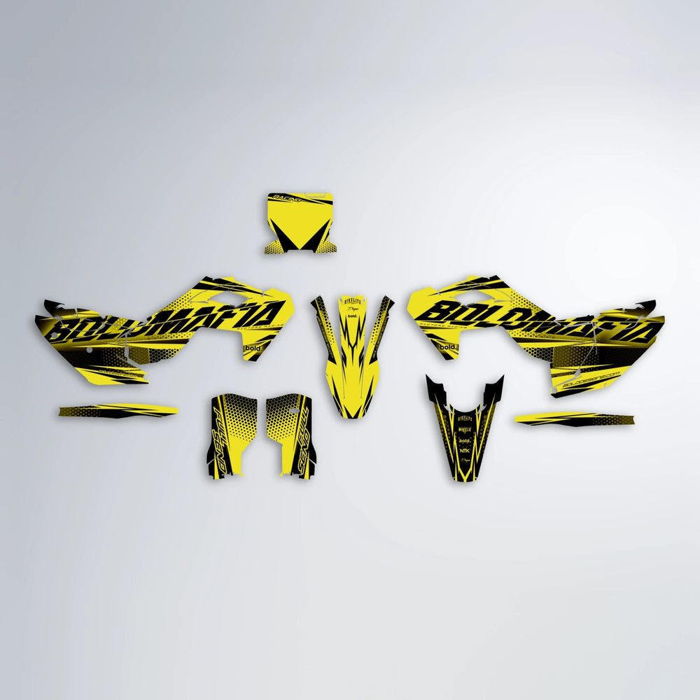 NIGHTFLARE Husqvarna FE/TE graphics kit parts layout in Yellow