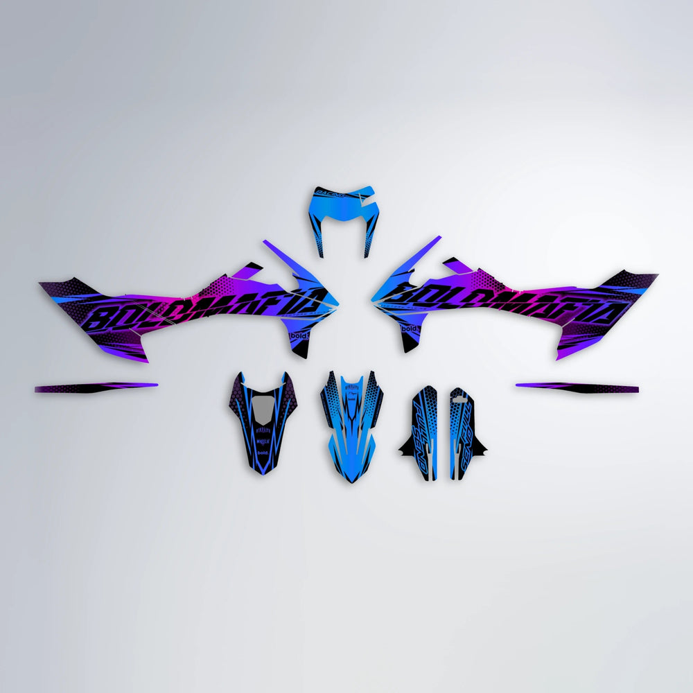 NIGHTFLARE KTM SMC 690 graphics kit parts layout in Blue Purple Fade