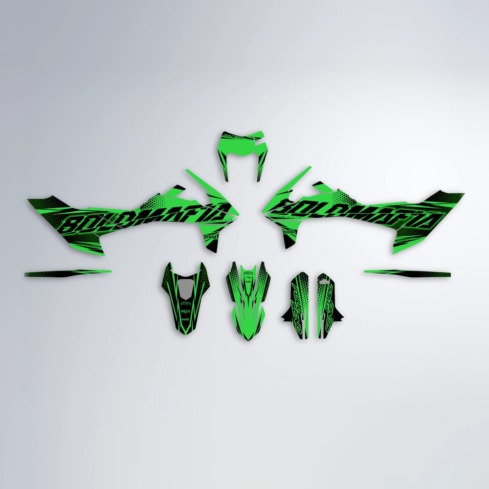 NIGHTFLARE KTM SMC 690 graphics kit parts layout in Green