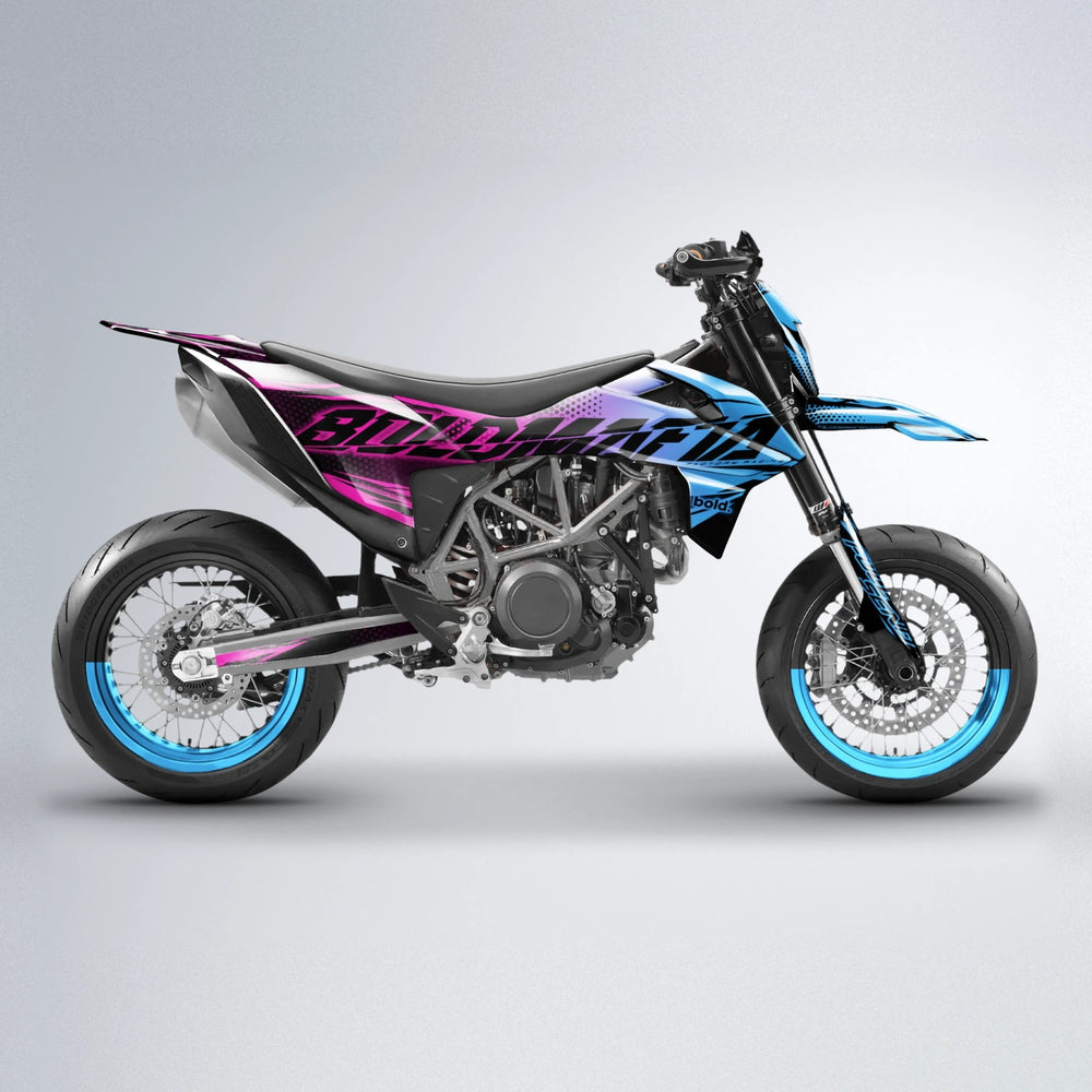 NIGHTFLARE KTM SMC 690 supermoto graphics kit in Pink & Light Blue