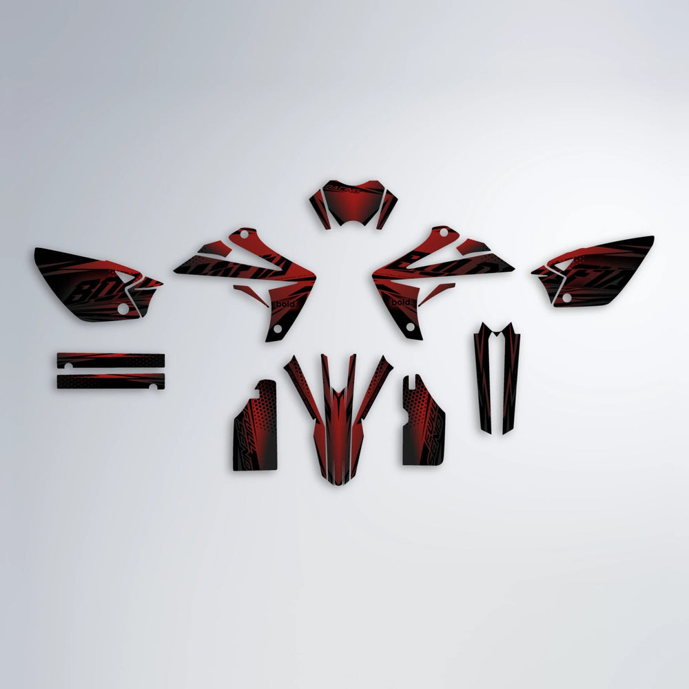 NIGHTFLARE Rieju MRT graphics kit parts layout in Black & Red