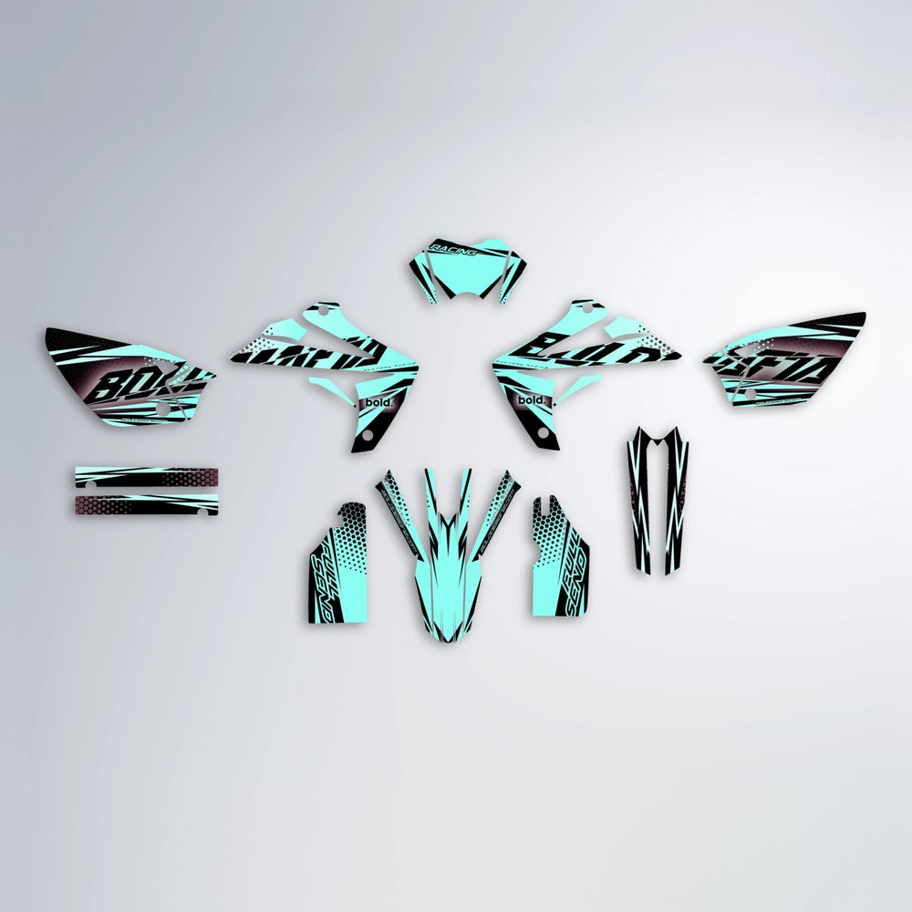 NIGHTFLARE Rieju MRT graphics kit parts layout in Mint