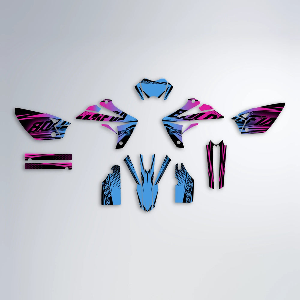 NIGHTFLARE Rieju MRT graphics kit parts layout in Pink & Light Blue