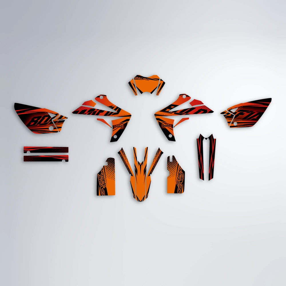 NIGHTFLARE Rieju MRT graphics kit parts layout in Red & Orange