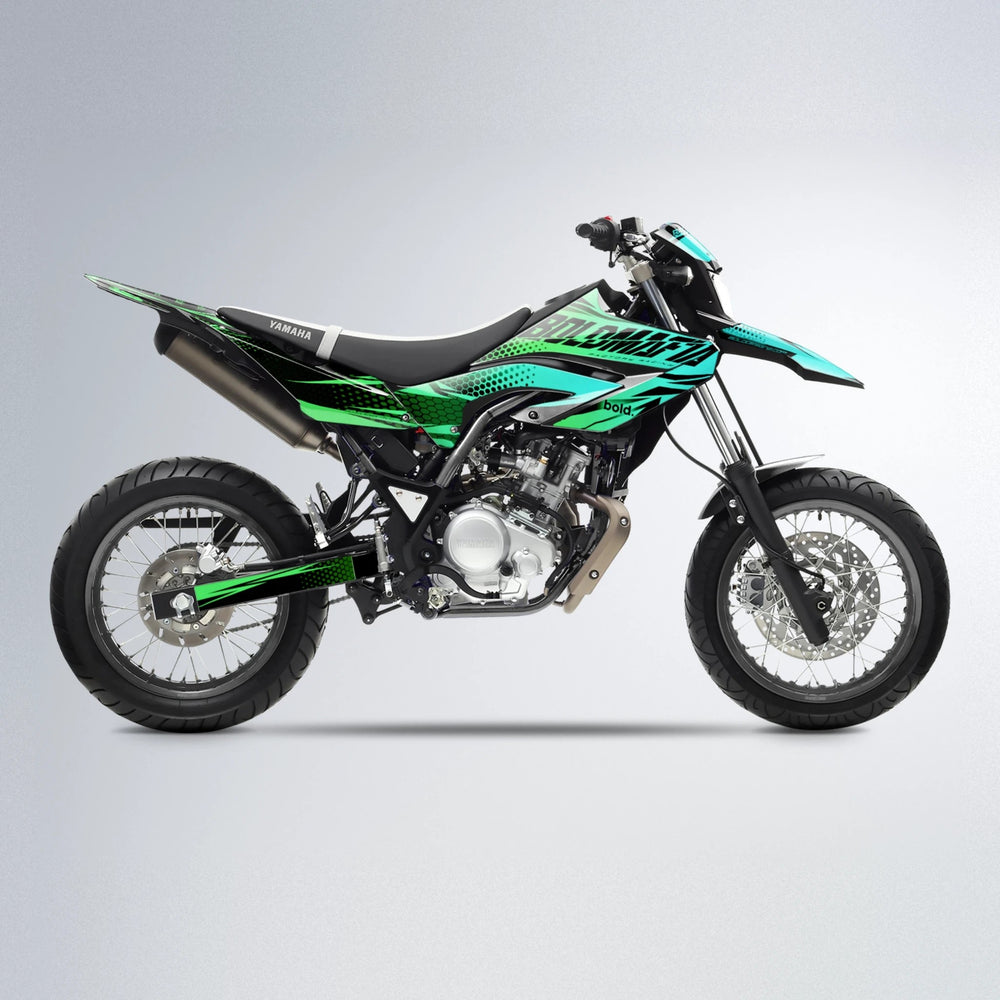 NIGHTFLARE Yamaha WR 125X supermoto graphics kit in Cyan & Green