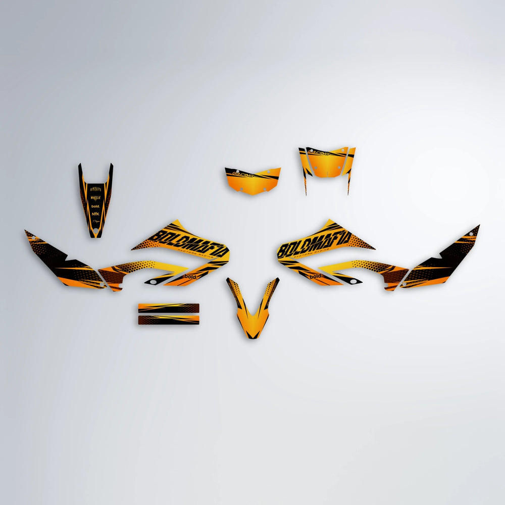 NIGHTFLARE Yamaha WR 125X graphics kit parts layout in Orange & Yellow