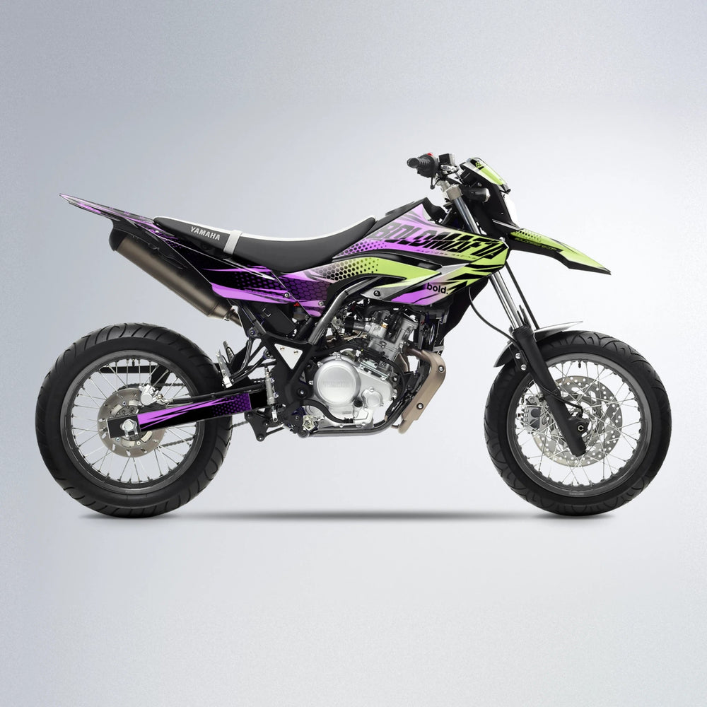 NIGHTFLARE Yamaha WR 125X supermoto graphics kit in Purple & Yellow