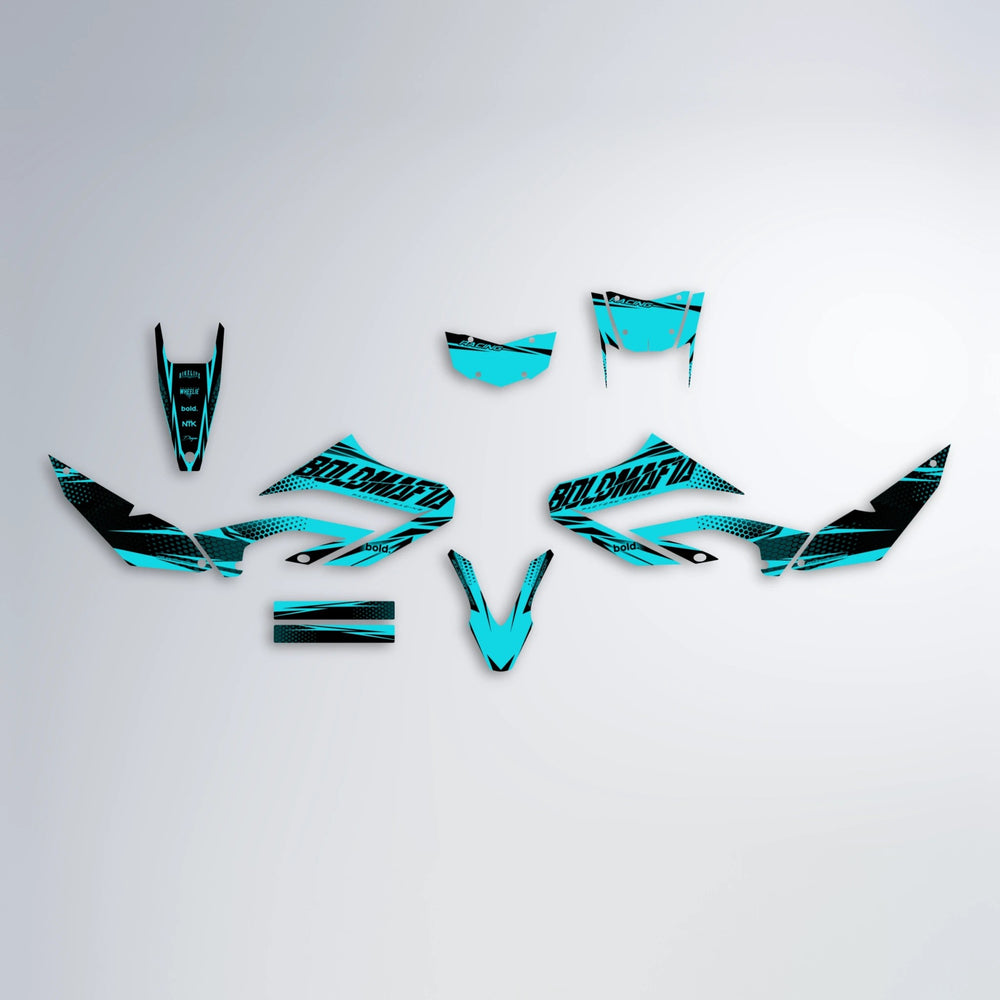 NIGHTFLARE Yamaha WR 125X graphics kit parts layout in Teal