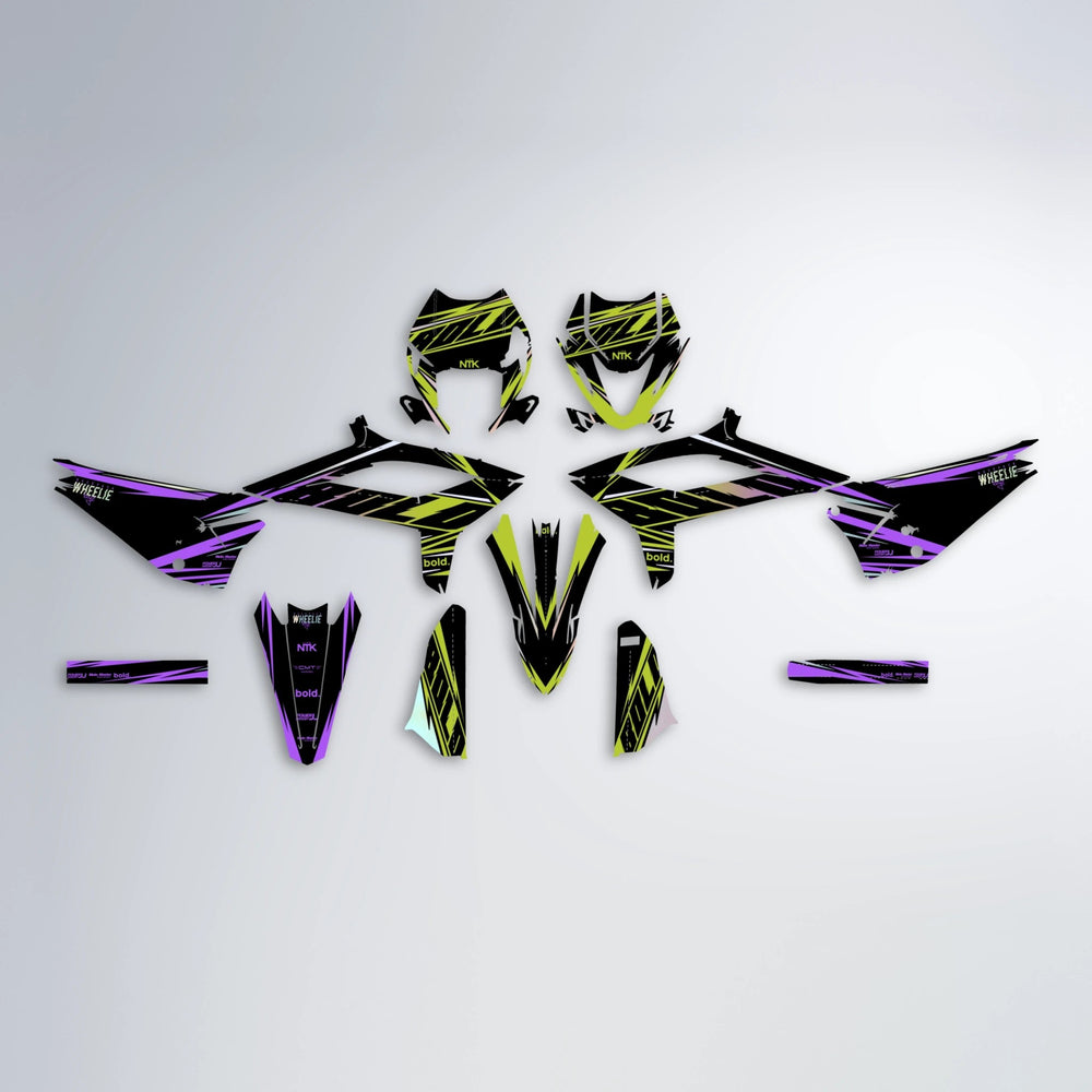 NTK V2 Beta graphics kit parts layout in Purple & Yellow