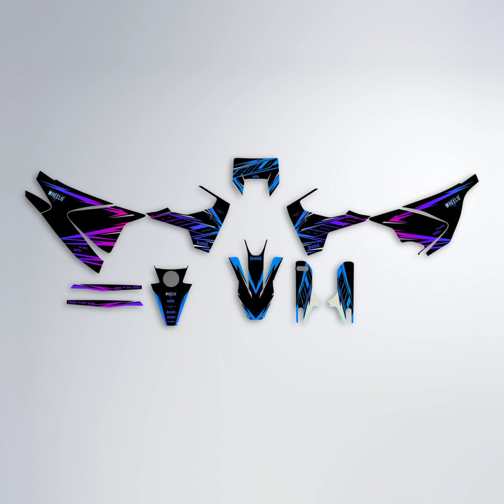 NTK V2 Husqvarna 701 graphics kit parts layout in Blue Purple Fade