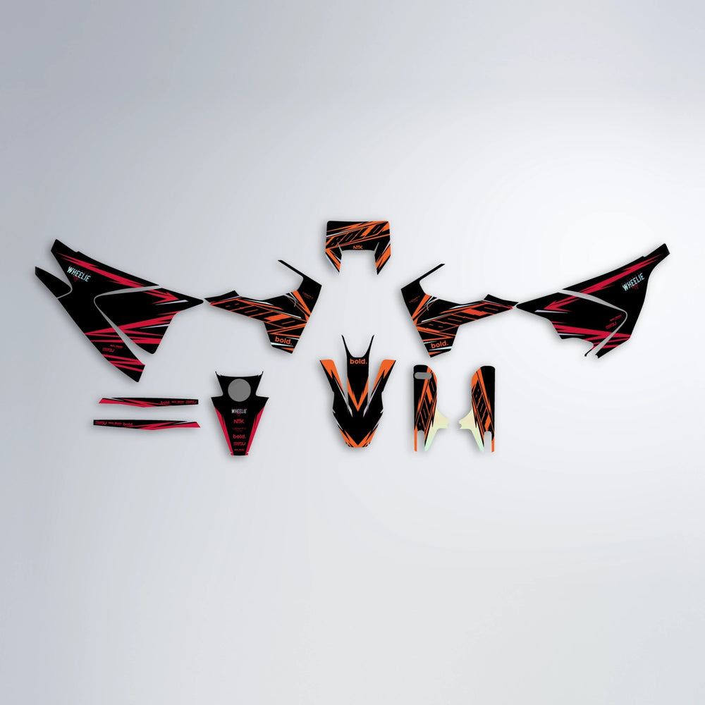 NTK V2 Husqvarna 701 graphics kit parts layout in Red & Orange