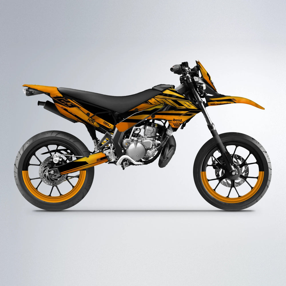 NTK V3 Derbi Senda supermoto graphics kit in Orange & Yellow