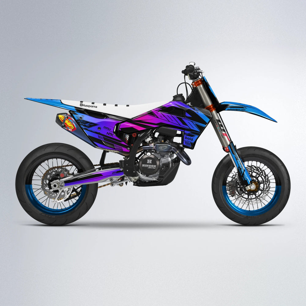 NTK V3 Husqvarna FE/TE supermoto graphics kit in Blue Purple Fade