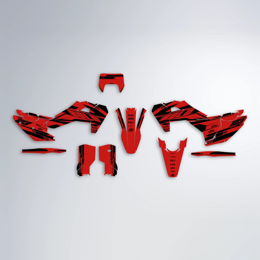 NTK V3 Husqvarna FE/TE graphics kit parts layout in Red