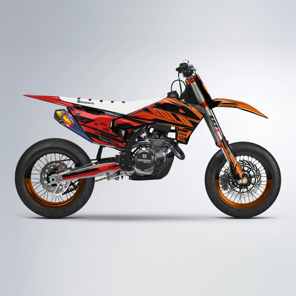 NTK V3 Husqvarna FE/TE supermoto graphics kit in Red & Orange