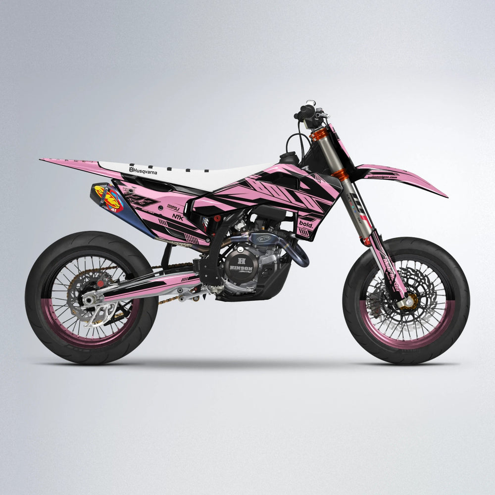 NTK V3 Husqvarna FE/TE supermoto graphics kit in Sakura Pink