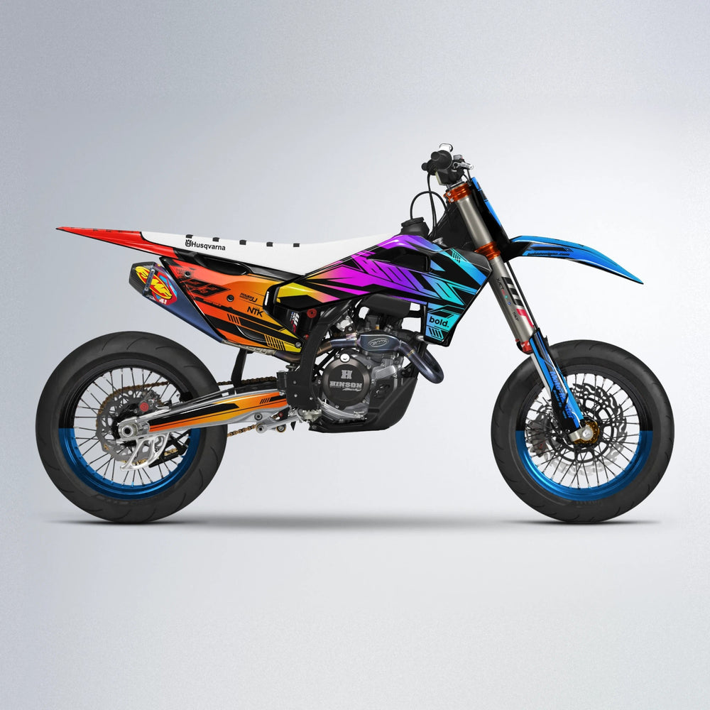 NTK V3 Husqvarna FE/TE supermoto graphics kit in Sunset Fade