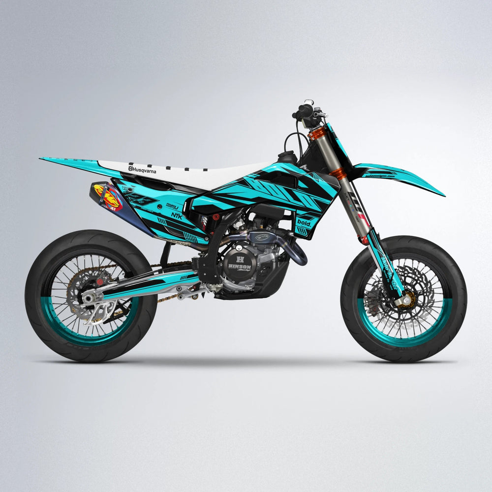 NTK V3 Husqvarna FE/TE supermoto graphics kit in Teal