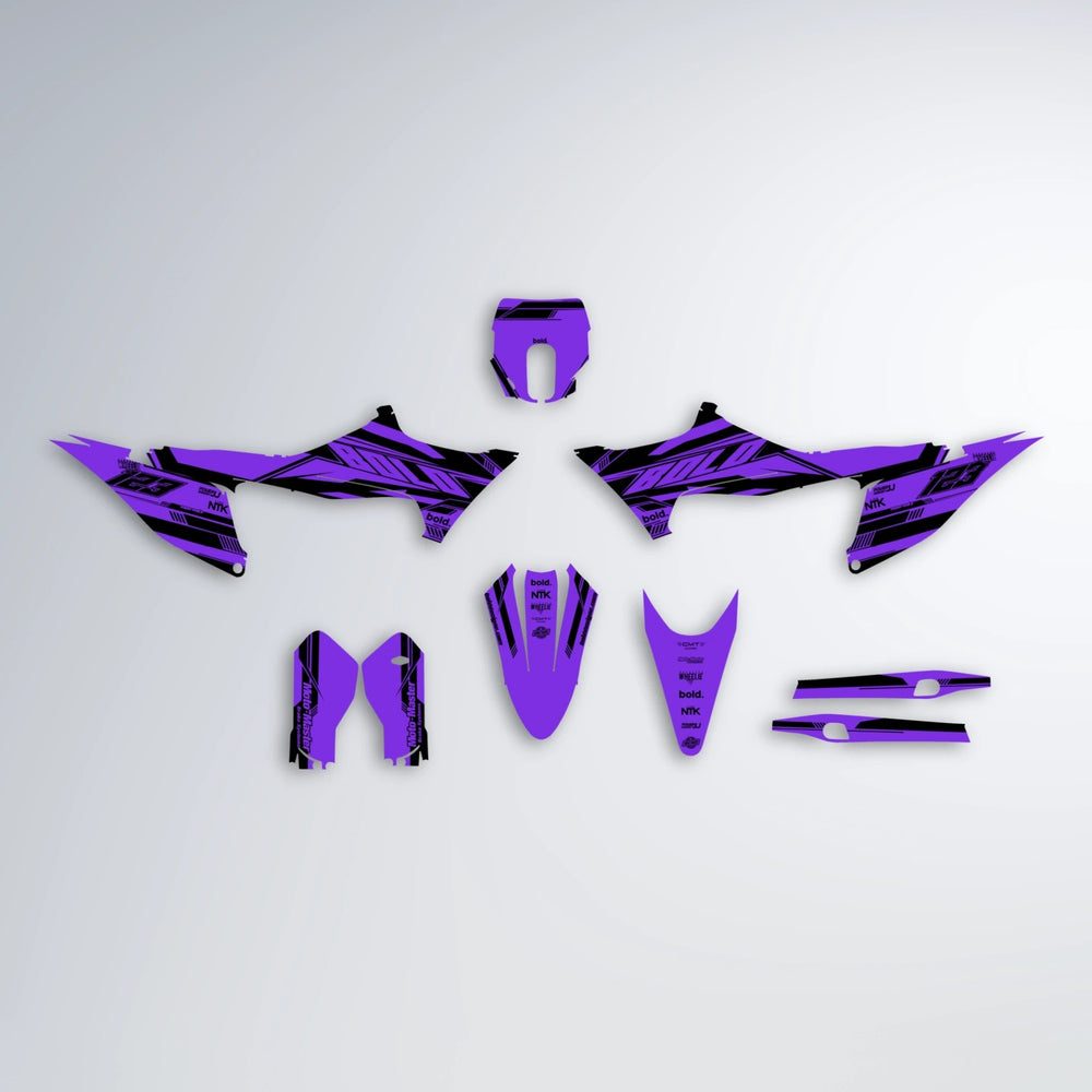 NTK V3 Stark Varg MX graphics kit parts layout in Purple