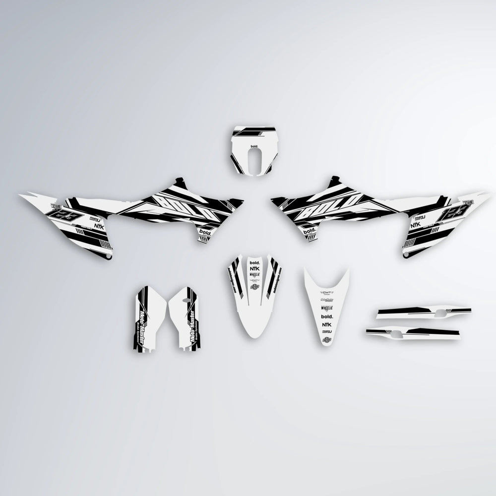 NTK V3 Stark Varg MX graphics kit parts layout in White