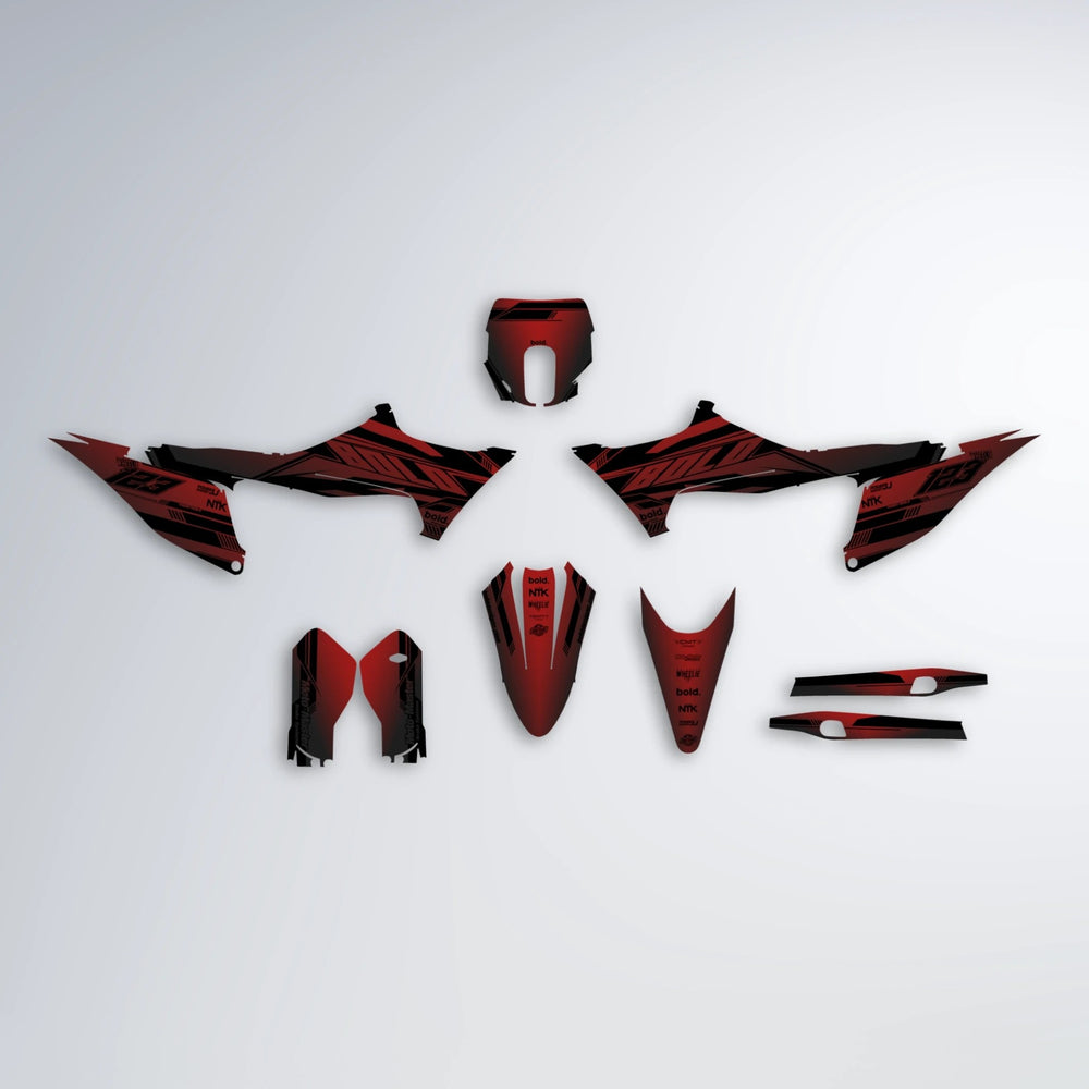 NTK V3 Stark Varg SM graphics kit parts layout in Black & Red