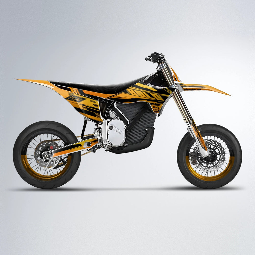 NTK V3 Stark Varg SM supermoto graphics kit in Orange & Yellow