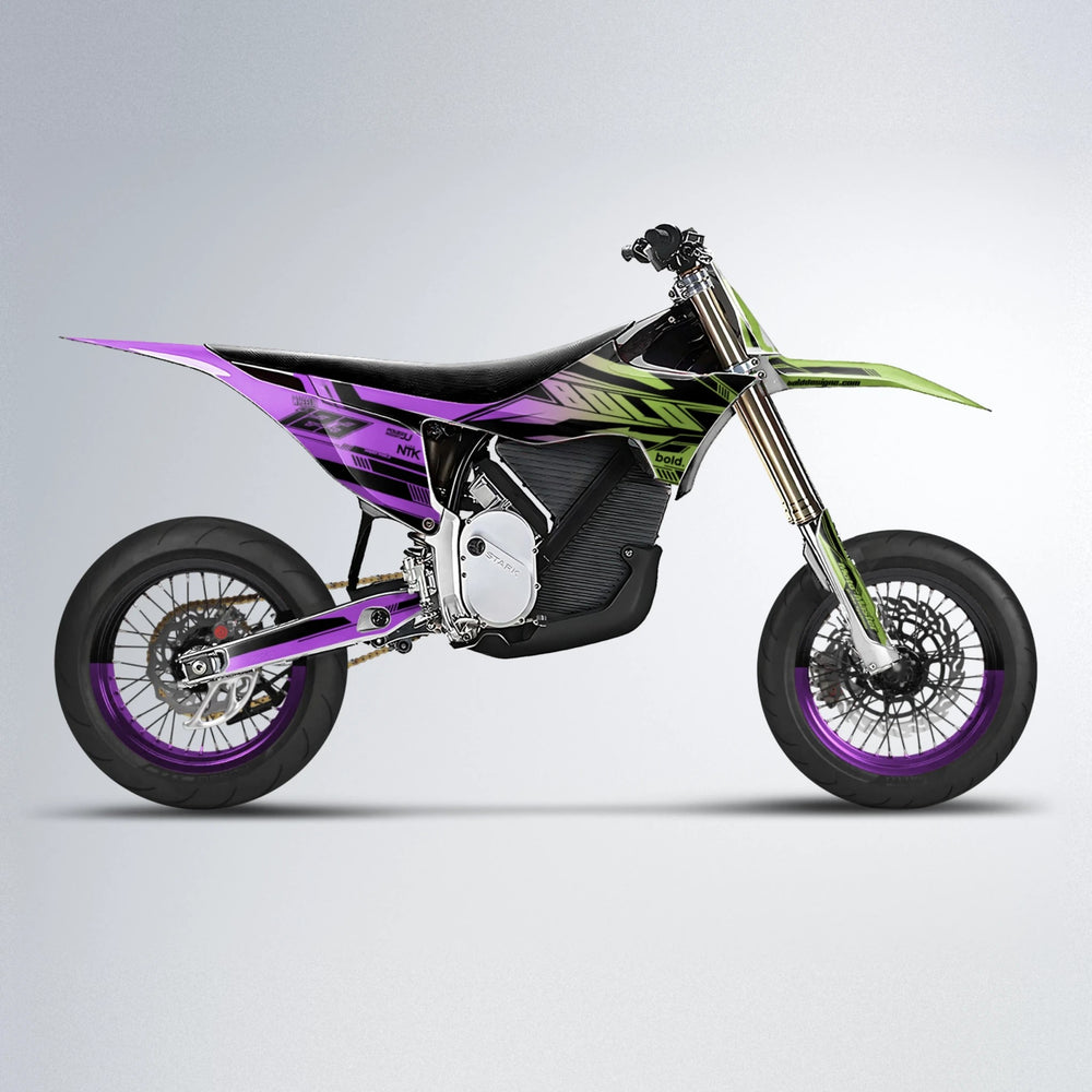NTK V3 Stark Varg SM supermoto graphics kit in Purple & Yellow