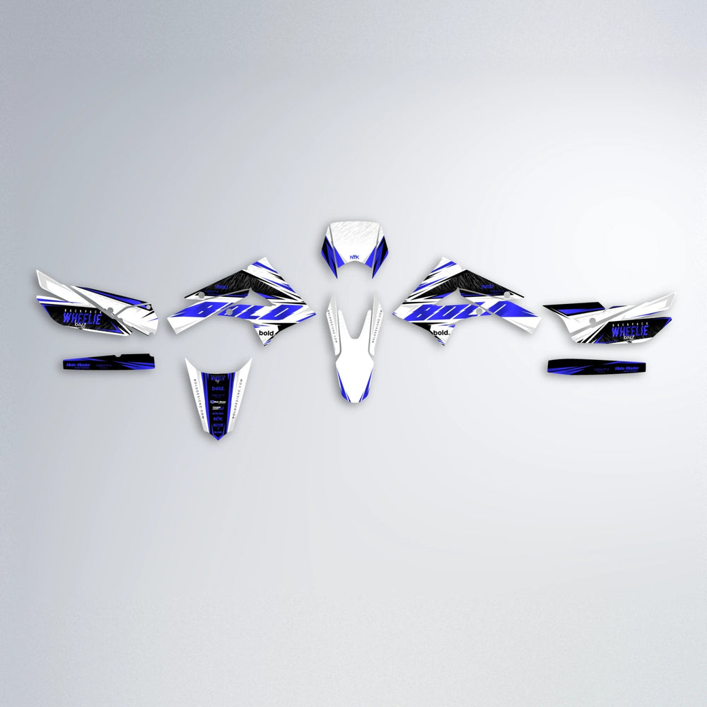 NTK V4 Derbi Senda graphics kit parts layout in Blue