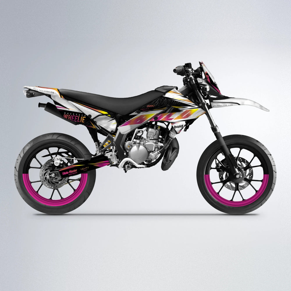 NTK V4 Derbi Senda supermoto graphics kit in Pink & Yellow