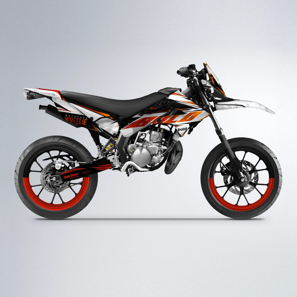 NTK V4 Derbi Senda supermoto graphics kit in Red & Orange