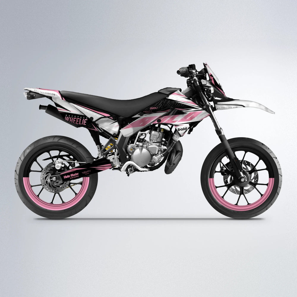 NTK V4 Derbi Senda supermoto graphics kit in Sakura Pink