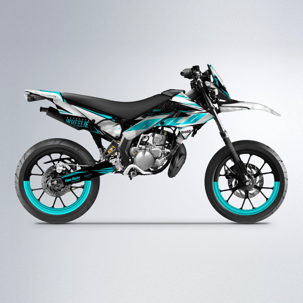 NTK V4 Derbi Senda supermoto graphics kit in Teal