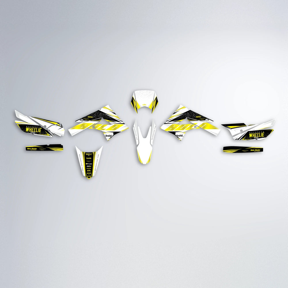 NTK V4 Derbi Senda graphics kit parts layout in Yellow