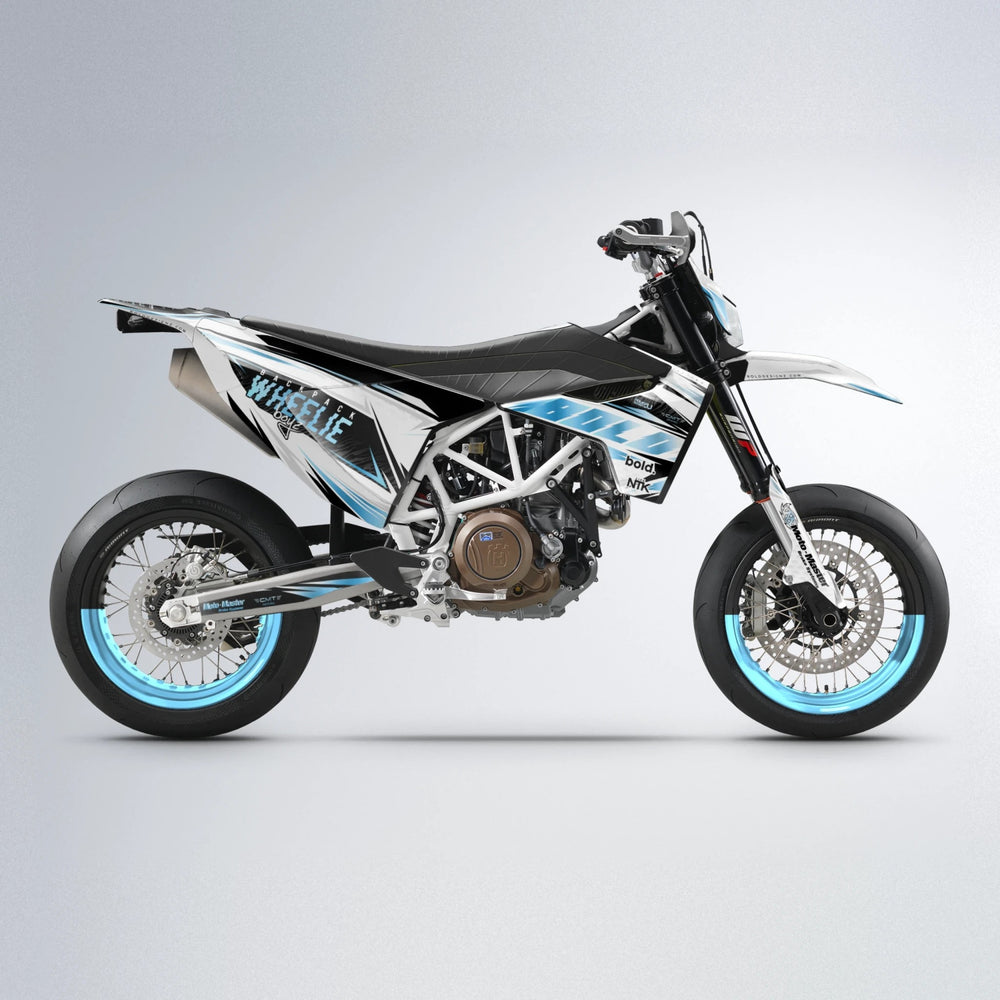 NTK V4 Husqvarna 701 supermoto graphics kit in Light Blue & White