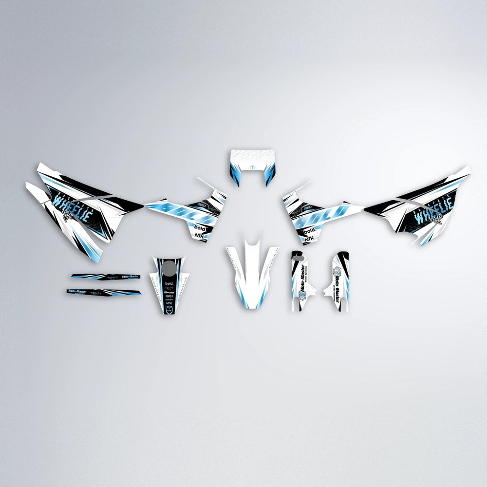 NTK V4 Husqvarna 701 graphics kit parts layout in Light Blue & White