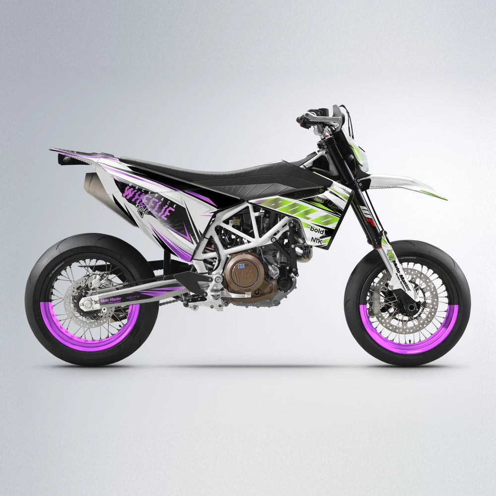 NTK V4 Husqvarna 701 supermoto graphics kit in Purple & Yellow