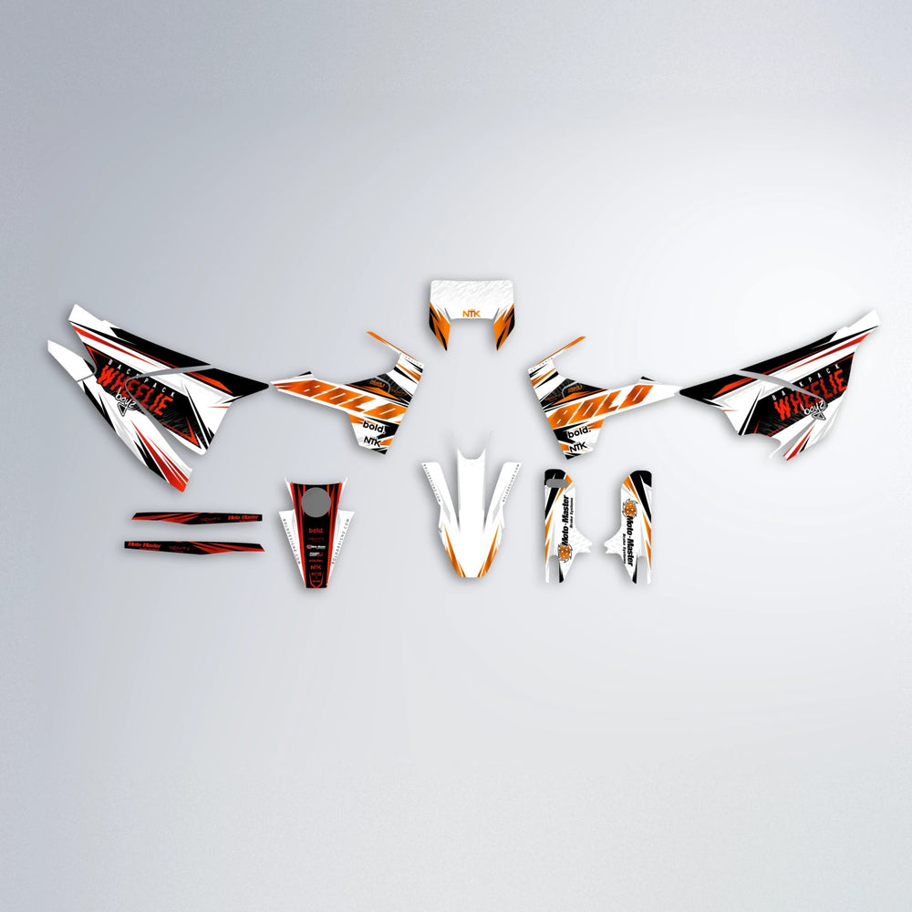 NTK V4 Husqvarna 701 graphics kit parts layout in Red & Orange