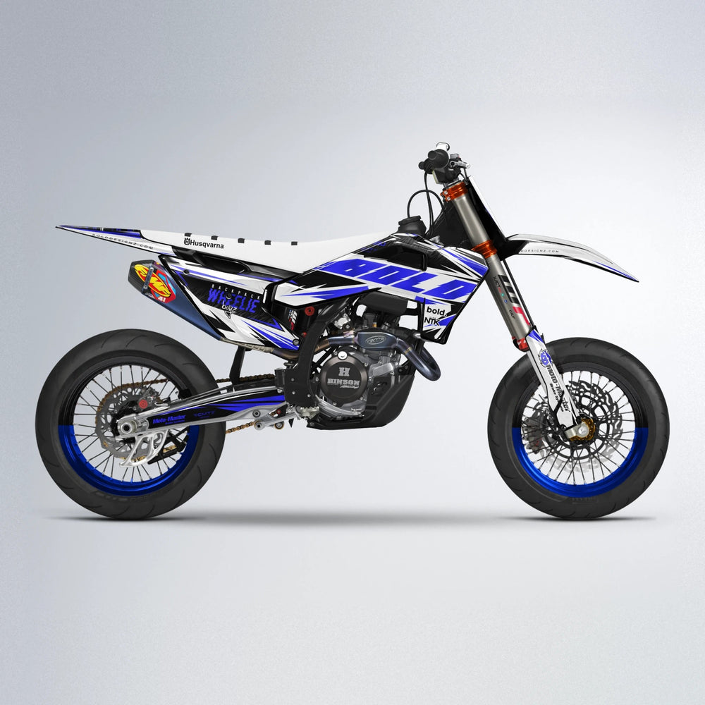 NTK V4 Husqvarna FE/TE supermoto graphics kit in Blue