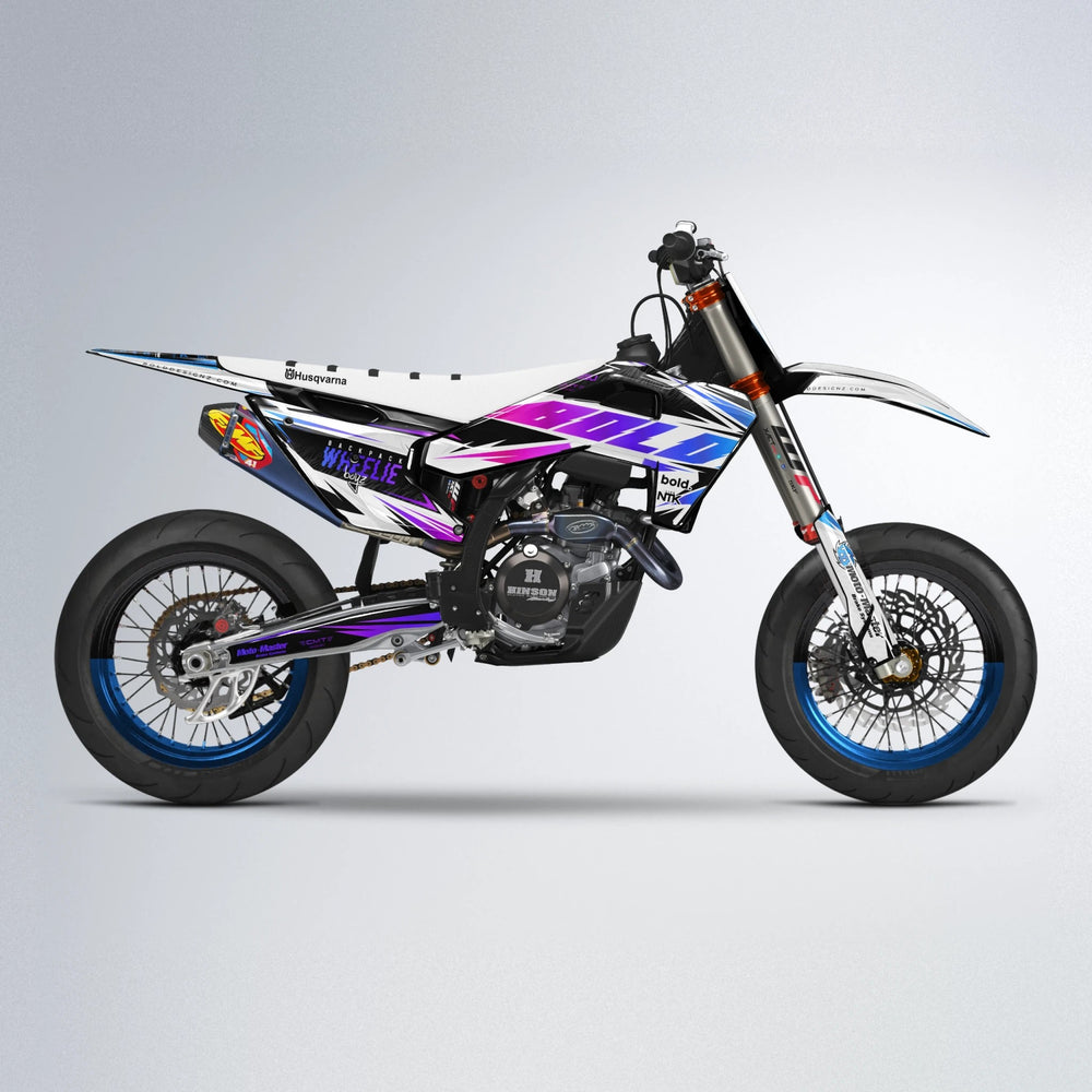NTK V4 Husqvarna FE/TE supermoto graphics kit in Blue Purple Fade