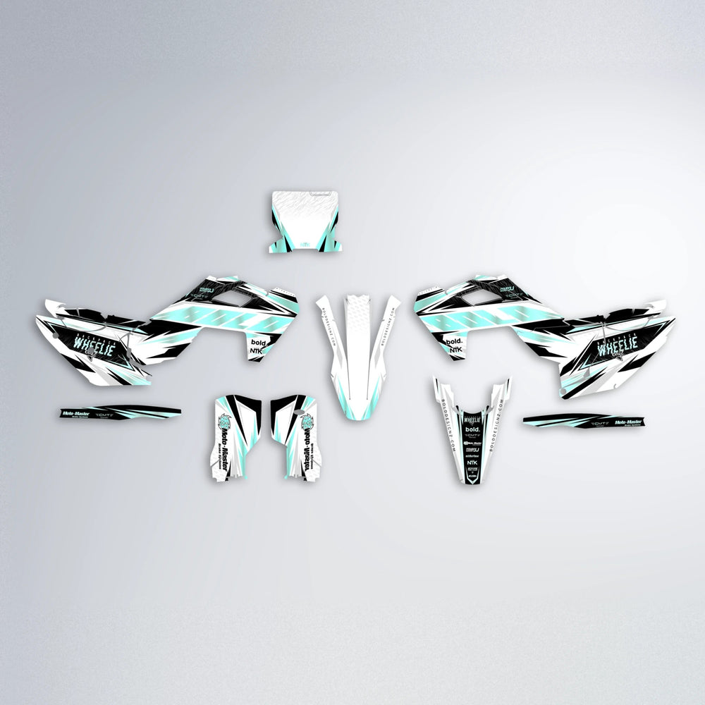 NTK V4 Husqvarna FE/TE graphics kit parts layout in Mint