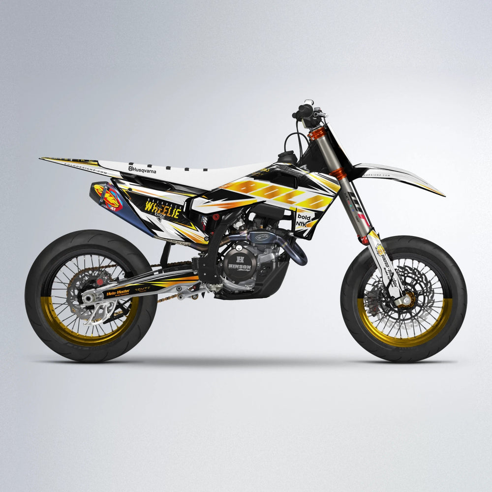 NTK V4 Husqvarna FE/TE supermoto graphics kit in Orange & Yellow