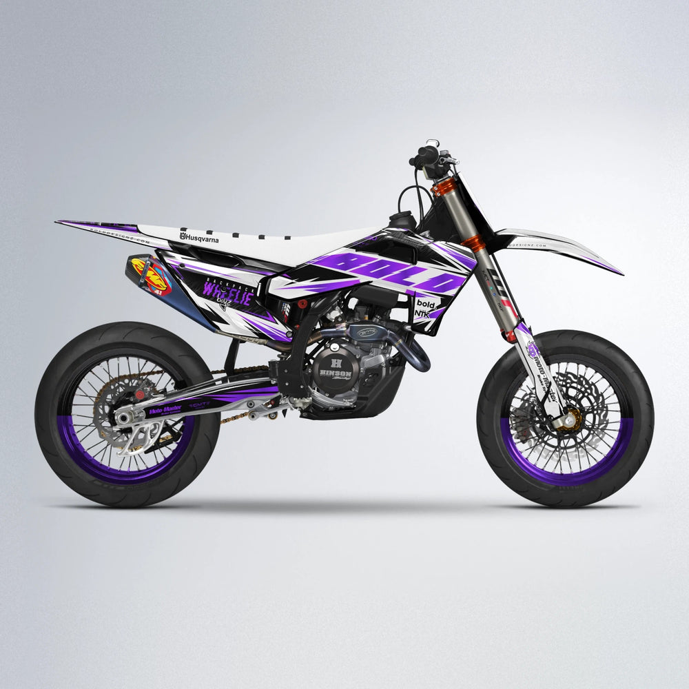 NTK V4 Husqvarna FE/TE supermoto graphics kit in Purple