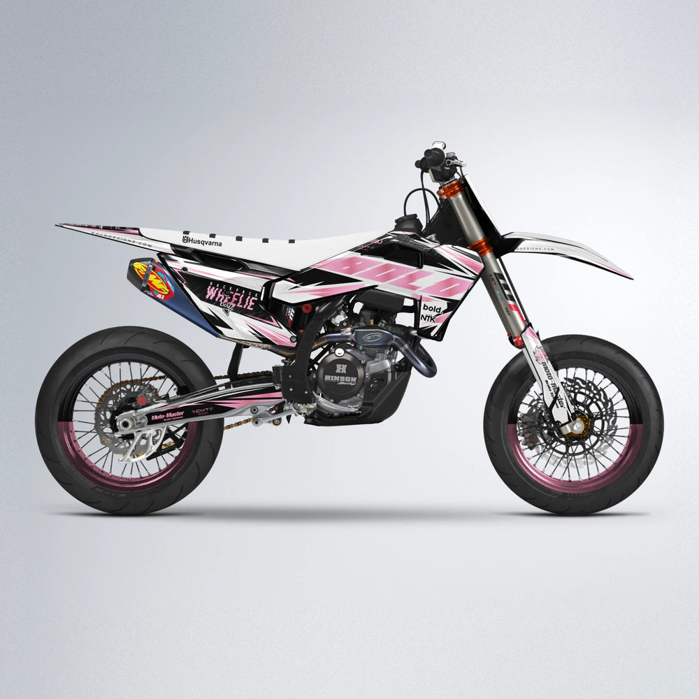 NTK V4 Husqvarna FE/TE supermoto graphics kit in Sakura Pink