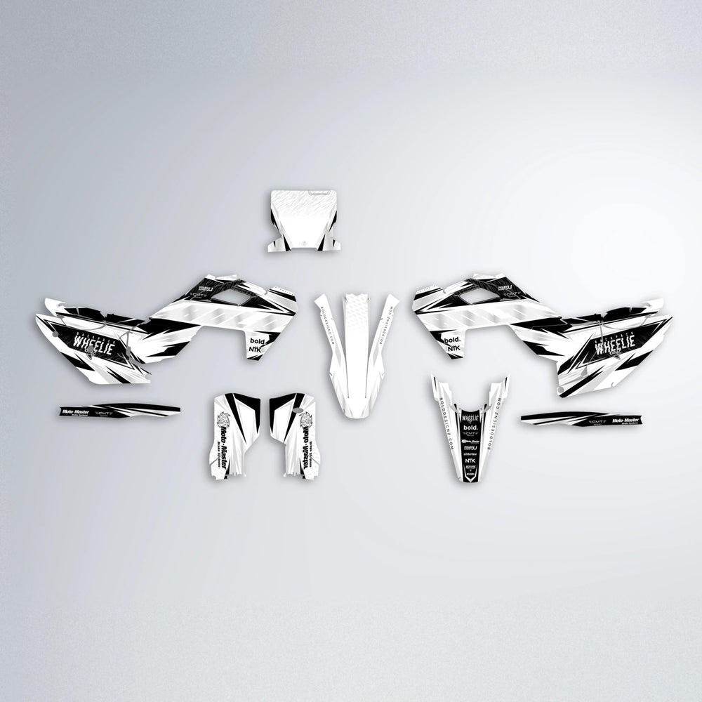 NTK V4 Husqvarna FE/TE graphics kit parts layout in White