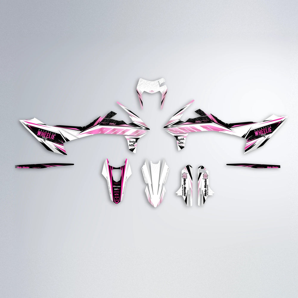 NTK V4 KTM SMC 690 graphics kit parts layout in Flamingo