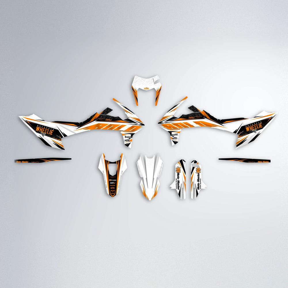 NTK V4 KTM SMC 690 graphics kit parts layout in Orange