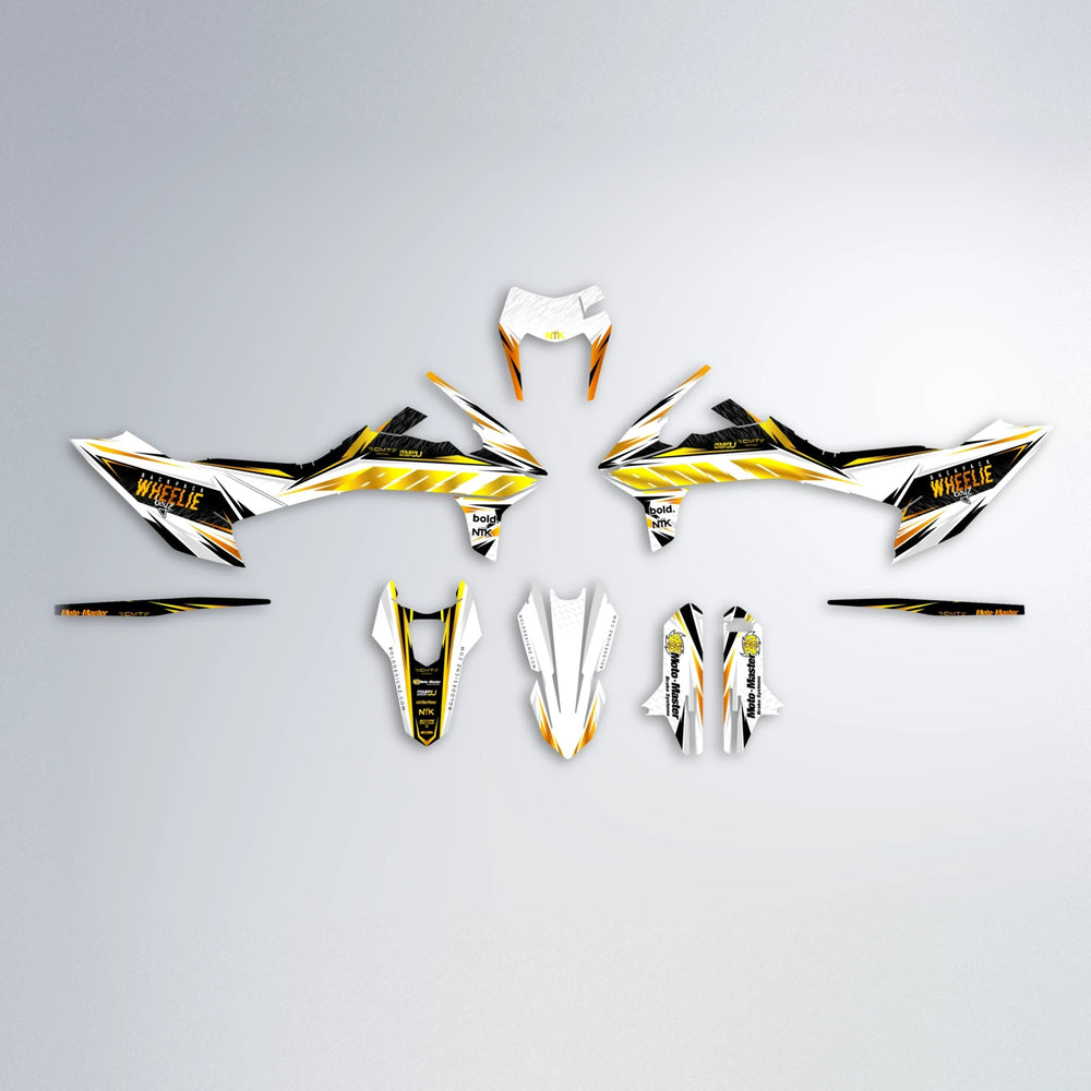 NTK V4 KTM SMC 690 graphics kit parts layout in Orange & Yellow