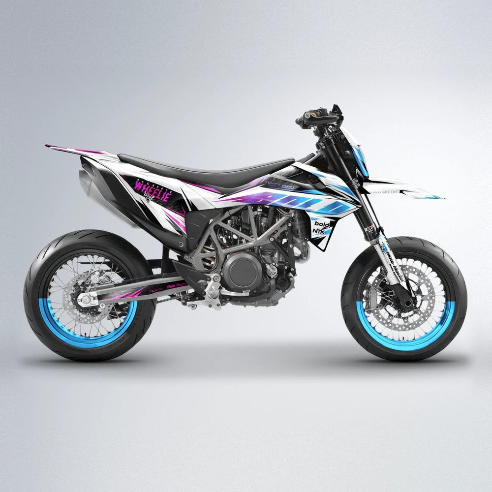 NTK V4 KTM SMC 690 supermoto graphics kit in Pink & Light Blue