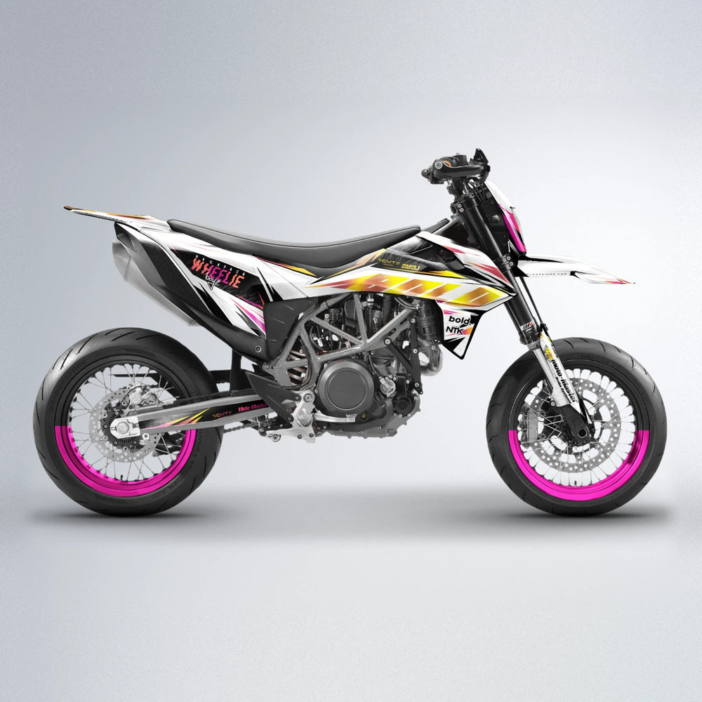 NTK V4 KTM SMC 690 supermoto graphics kit in Pink & Yellow