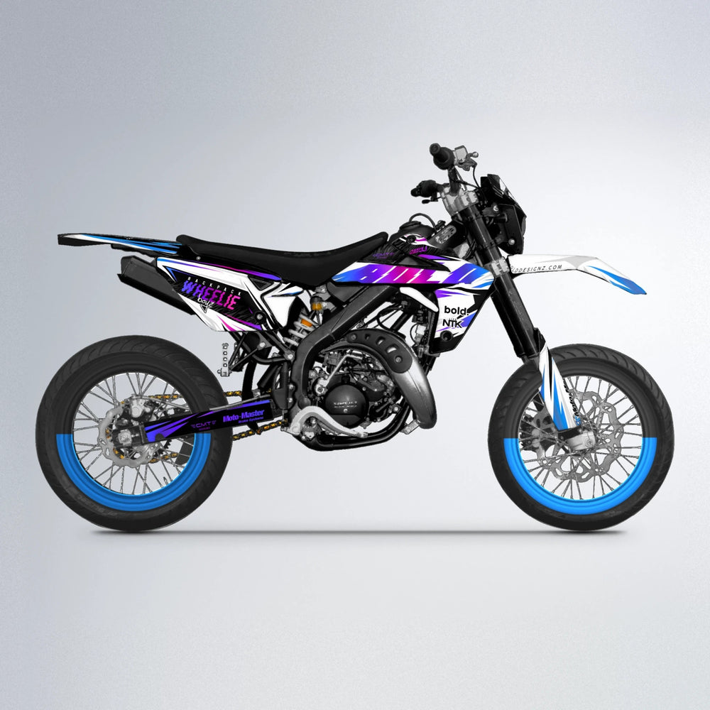 NTK V4 Rieju MRT supermoto graphics kit in Blue Purple Fade